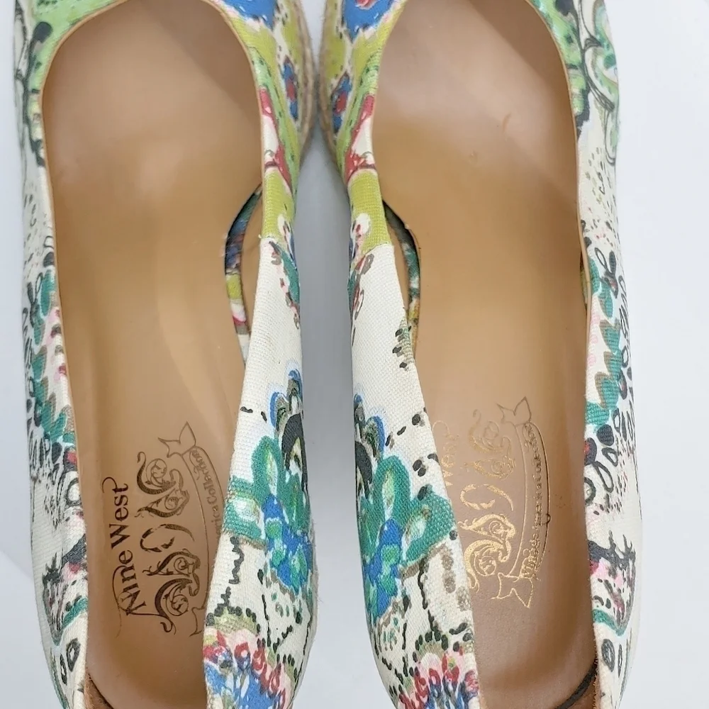 Nine West Vintage American Collection Colorful Summer Wedge Espadrilles Sz 10